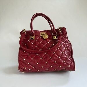 Michael Kors Red Quilted Leather Hamilton Bag With Gold Colored Hardware